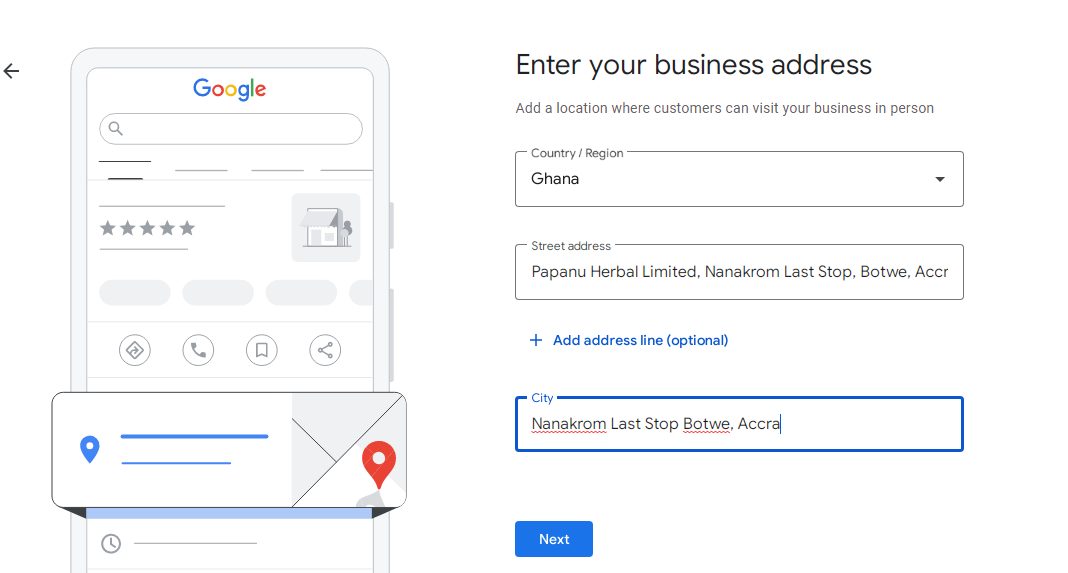 Enter your business address - Add Business To Google Maps in Ghana