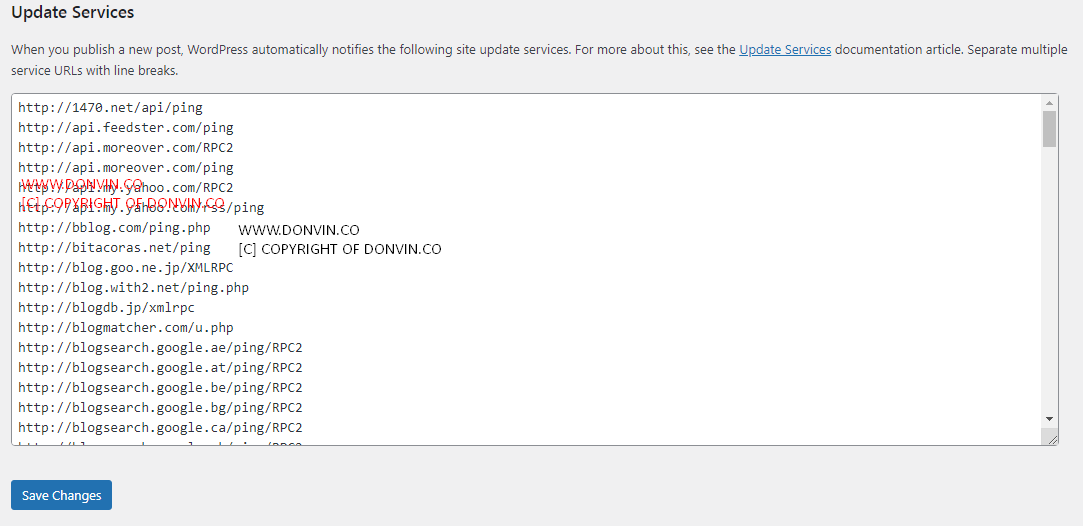 WordPress Ping Lists 2025 - Latest Update Services URL